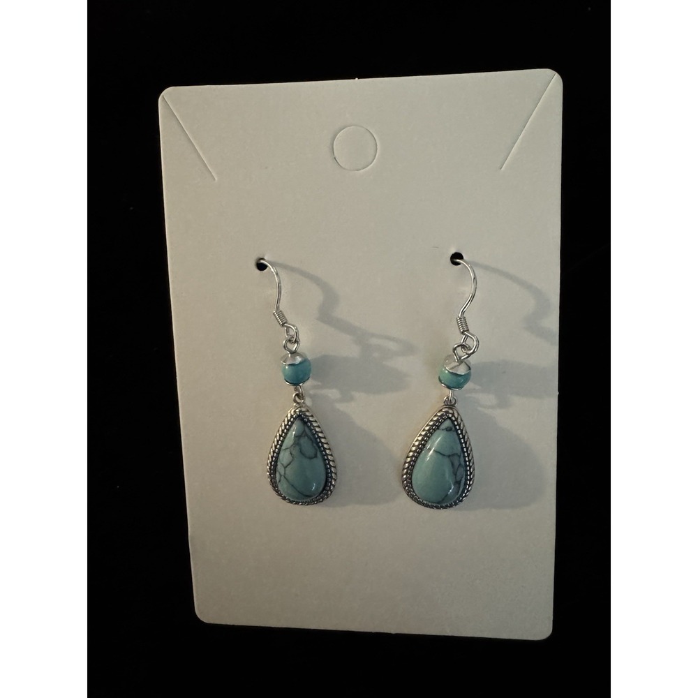sterling silver turquoise teardrop Dangle Earrings 925 Southwestern Boho - Picture 3 of 8